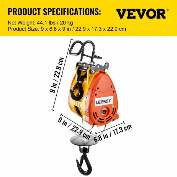 Electric Chain Hoist 230kg Capacity Electric Winch 507lbs with 98ft/30m Length Steel Wire Rope Remote Control Crane Overhead Electric Trolley with Pulley System 110 Volts 1 Phase  |   Hoists & Winches & Rigging Hoists & Winches & Rigging Hoists & Winches & Rigging