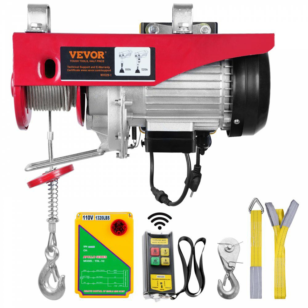 Electric Hoist, 1320 lbs Lifting Capacity, 1150W 110V Electric Steel Wire Winch with Wireless Remote Control, 40ft Single Cable Lifting Height & Pure Copper Motor, for Garage Warehouse Factory  |   Hoists & Winches & Rigging Hoists & Winches & Rigging Hoists & Winches & Rigging