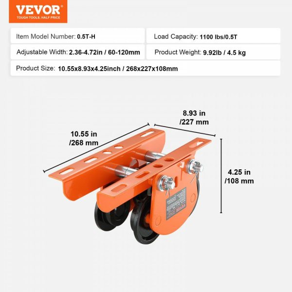 Electric Hoist Manual Trolley, 1100 lbs/0.5 Ton Capacity for PA200 PA250 PA300 PA400 PA500, Push Beam Trolley with Dual Wheels, 2.36″-4.72″ Adjustable Flange Width for Straight Curved I Beam  |   Hoists & Winches & Rigging Hoists & Winches & Rigging Hoists & Winches & Rigging