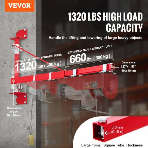 Electric Hoist Support Arm, 1320 lbs Max Load Capacity, Electric Hoist Holder Swing Arm with Pole, Steel Hoist Frame, 180° Swivel Scaffold Hoist Lifting Arm, Winch Hoist Arm for Workshop, Garage  |   Hoists & Winches & Rigging Hoists & Winches & Rigging Hoists & Winches & Rigging