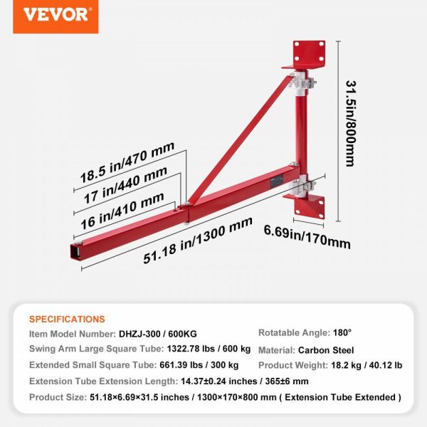 Electric Hoist Support Arm, 1320 lbs Max Load Capacity, Electric Hoist Holder Swing Arm with Pole, Steel Hoist Frame, 180° Swivel Scaffold Hoist Lifting Arm, Winch Hoist Arm for Workshop, Garage  |   Hoists & Winches & Rigging Hoists & Winches & Rigging Hoists & Winches & Rigging