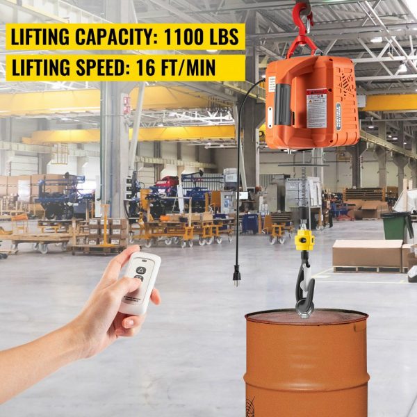 Electric Hoist Winch, 1100lbs Portable Electric Winch, 1500W 110V Power Winch Crane, 25ft Lifting Height, w/Wireless Remote Control and Overload Protection for Garages Warehouse Lifting Towing  |   Hoists & Winches & Rigging Hoists & Winches & Rigging Hoists & Winches & Rigging