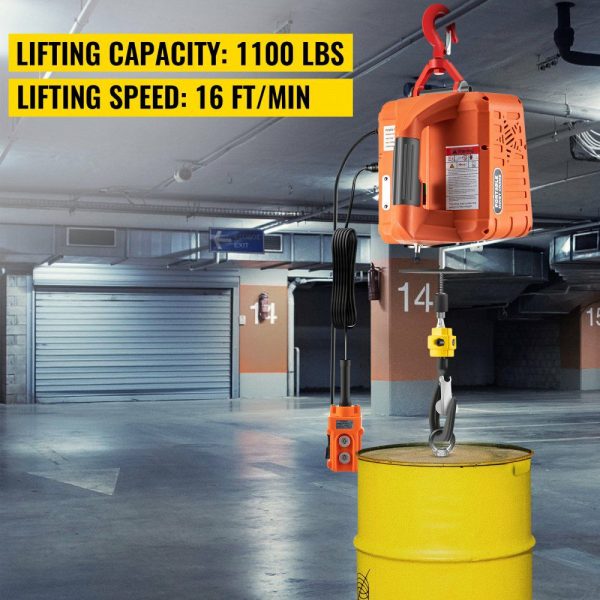 Electric Hoist Winch, 1500W 110V Portable Winch Crane with 1100lbs Lift Capacity & 25ft Lifting Height, Material Handling Tool w/Wire Remote Controller, for Garage, Warehouses, Factories  |   Hoists & Winches & Rigging Hoists & Winches & Rigging Hoists & Winches & Rigging