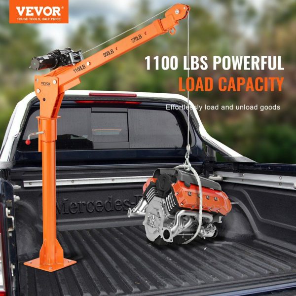 Electric Pickup Truck Crane, 1100 lbs Capacity, 360° Swivel, Truck Jib Crane Hoist with Three Boom Capacities of 275 lbs, 550 lbs & 1100 lbs, for Lifting Goods in Construction, Forestry, Factory  |   Hoists & Winches & Rigging Hoists & Winches & Rigging Hoists & Winches & Rigging