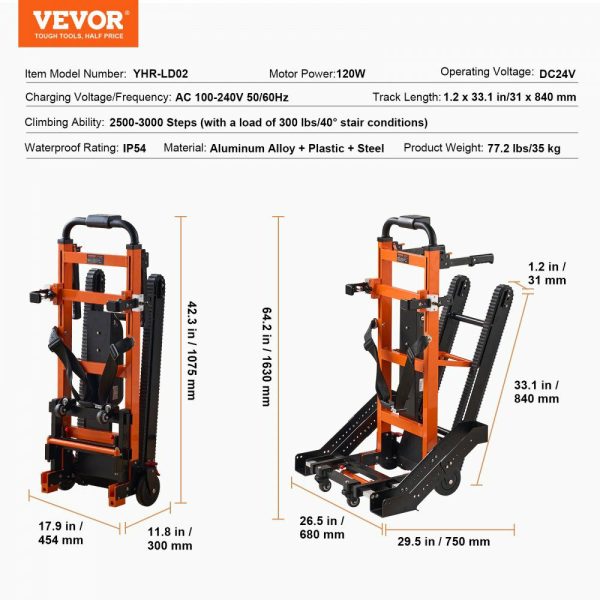 Electric Stair Climbing Hand Truck, 450 lbs Load Capacity, Battery Operated Stair Trolley for Wheelchairs, Folding Stair Climbing Dolly Ambulance Firefighter Evacuation Use for Elderly, Disabled  |   Carts & Trucks Carts & Trucks Carts & Trucks