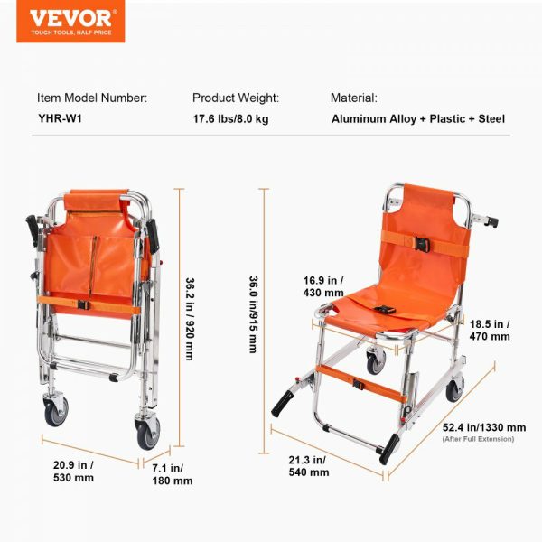 EMS Stair Chair, 350 lbs Load Capacity, Foldable Aluminum Emergency Stair Climbing Wheelchair with 2 Wheels, Portable Stair Lift Chair Ambulance Firefighter Evacuation Use for Elderly, Disabled  |   Carts & Trucks Carts & Trucks Carts & Trucks