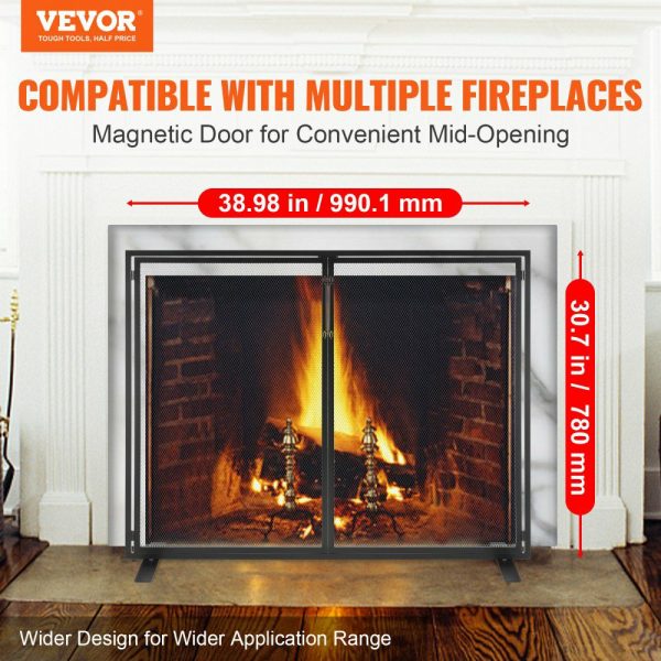 Fireplace Screen 1 Panel with Door, Sturdy Iron Mesh Fireplace Screen, 38.98″(L) x30.7″(H) Spark Guard Cover, Simple Installation, Free Standing Fire Fence Grate for Living Room Home Decor Moder Black |   Building Supplies Building & Construction Black