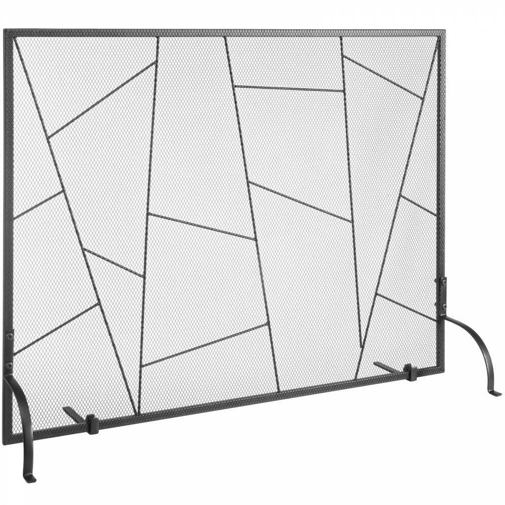 Fireplace Screen Single Panel, Sturdy Iron Mesh Fireplace Screen, 35.6″(L) x28.4″(H) Spark Guard Cover, Simple Installation, Free Standing Fire Fence Grate for Living Room Home Decor Modern Black |   Fireplace Screen Building & Construction Black