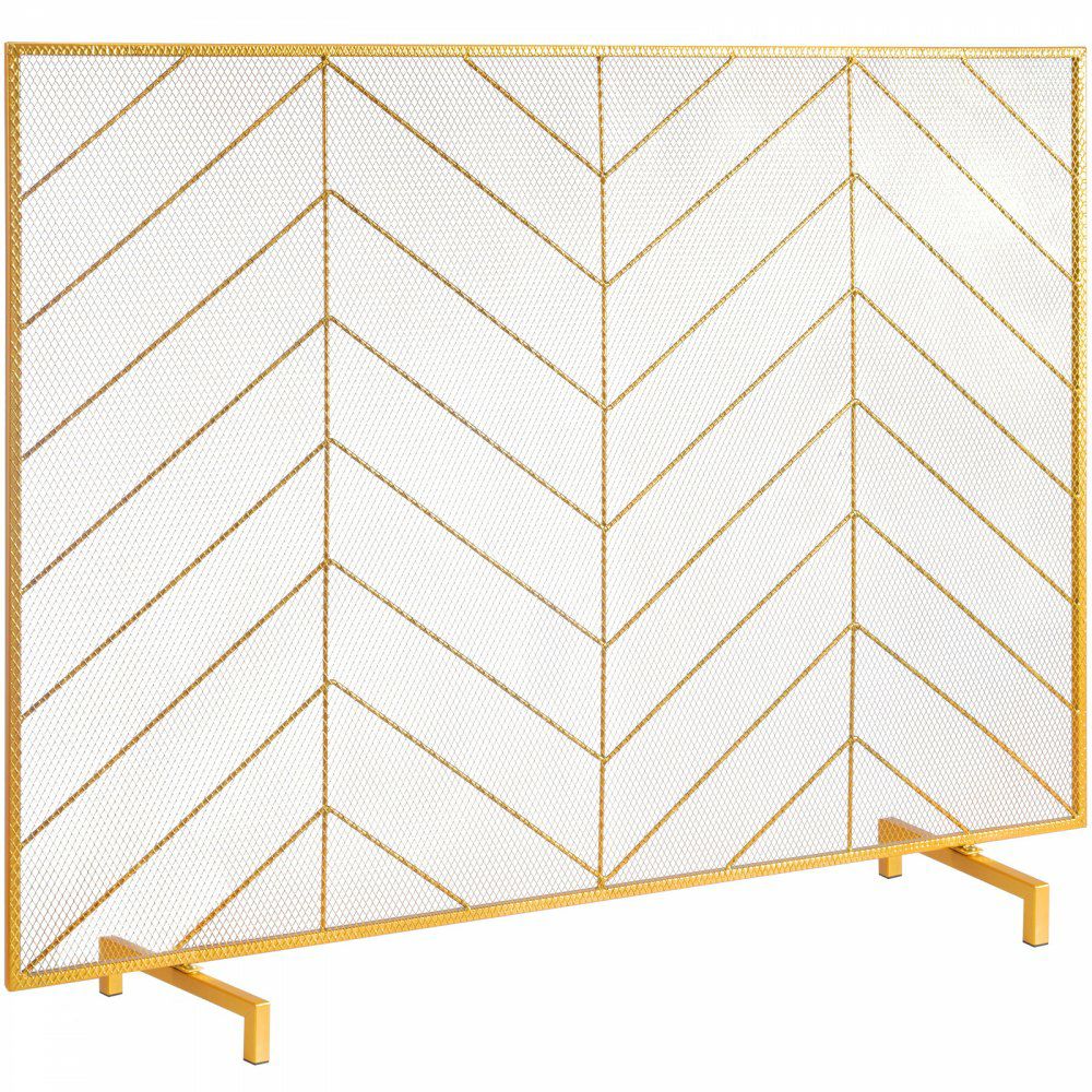 Fireplace Screen Single Panel, Sturdy Iron Mesh Fireplace Screen, 38.6″(L) x29.8″(H) Spark Guard Cover, Simple Installation, Free Standing Fire Fence Grate for Living Room Home Decor Modern Golden |   Fireplace Screen Building & Construction Building Supplies