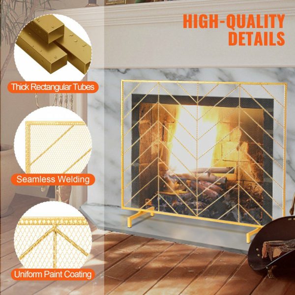 Fireplace Screen Single Panel, Sturdy Iron Mesh Fireplace Screen, 38.6″(L) x29.8″(H) Spark Guard Cover, Simple Installation, Free Standing Fire Fence Grate for Living Room Home Decor Modern Golden |   Fireplace Screen Building & Construction Building Supplies