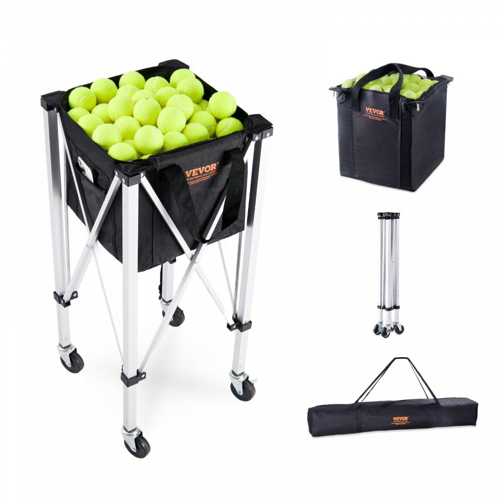 Foldable Tennis Ball Hopper, Holds 150 Tennis Balls, Lightweight Aluminum Alloy Tennis Ball Basket Cart with Wheels, Removable Bag, Carry Bag, Portable Sports Teaching Cart for Tennis Player  |   Carts & Trucks Carts & Trucks Carts & Trucks