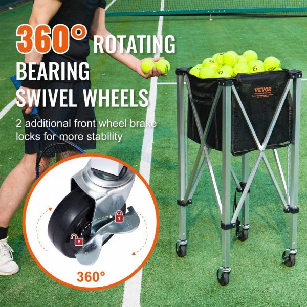 Foldable Tennis Ball Hopper, Holds 150 Tennis Balls, Lightweight Aluminum Alloy Tennis Ball Basket Cart with Wheels, Removable Bag, Carry Bag, Portable Sports Teaching Cart for Tennis Player  |   Carts & Trucks Carts & Trucks Carts & Trucks