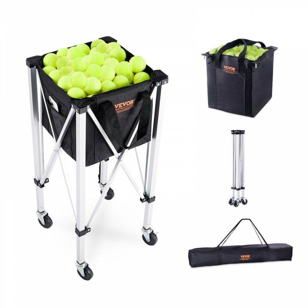 Foldable Tennis Ball Hopper, Holds 180 Tennis Balls, Lightweight Aluminum Alloy Tennis Ball Basket Cart with Wheels, Removable Bag, Carry Bag, Portable Sports Teaching Cart for Tennis Player  |   Carts & Trucks Carts & Trucks Carts & Trucks