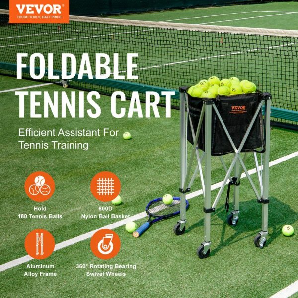 Foldable Tennis Ball Hopper, Holds 180 Tennis Balls, Lightweight Aluminum Alloy Tennis Ball Basket Cart with Wheels, Removable Bag, Carry Bag, Portable Sports Teaching Cart for Tennis Player  |   Carts & Trucks Carts & Trucks Carts & Trucks