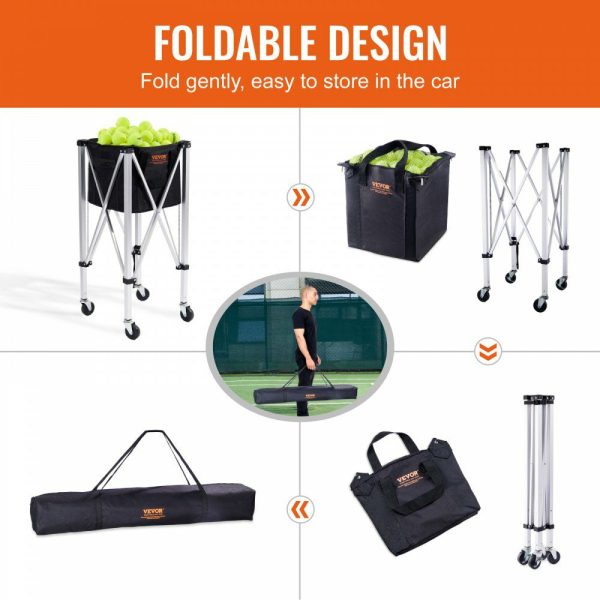 Foldable Tennis Ball Hopper, Holds 180 Tennis Balls, Lightweight Aluminum Alloy Tennis Ball Basket Cart with Wheels, Removable Bag, Carry Bag, Portable Sports Teaching Cart for Tennis Player  |   Carts & Trucks Carts & Trucks Carts & Trucks