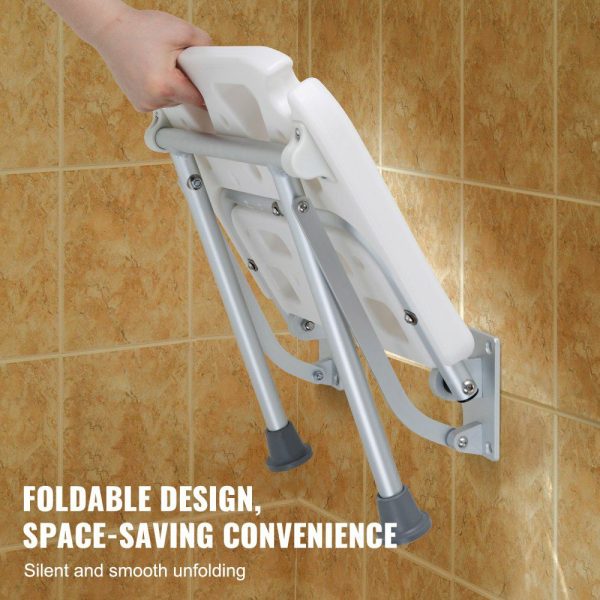 Folding PE Shower Seat, 15.7” x 14.8” Unfolded, Wall Mounted Fold Up Shower Bench with 500 lbs Load Capacity, Space Saving Fold Down Shower Chair for Seniors Pregnant Women Children Adults  |   Building Supplies Building & Construction Building Supplies