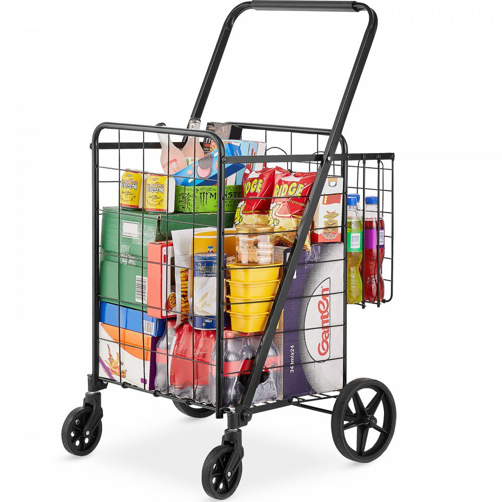 Folding Shopping Cart, Jumbo Grocery Cart with Double Baskets, 360° Swivel Wheels, Heavy Duty Utility Cart, 110 LBS Large Capacity Utility Cart for Laundry, Shopping, Grocery, Luggage  |   Carts & Trucks Carts & Trucks Carts & Trucks