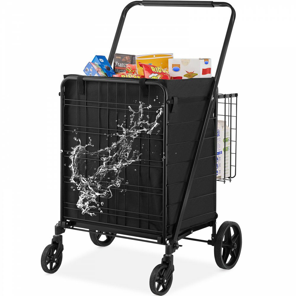 Folding Shopping Cart with Removable Waterproof Liner, 330LBS Large Capacity Jumbo Grocery Cart with Dual Basket, 360° Swivel Wheels, Dense Metal Mesh Base, Heavy Duty Utility Cart for Shopping  |   Carts & Trucks Carts & Trucks Carts & Trucks