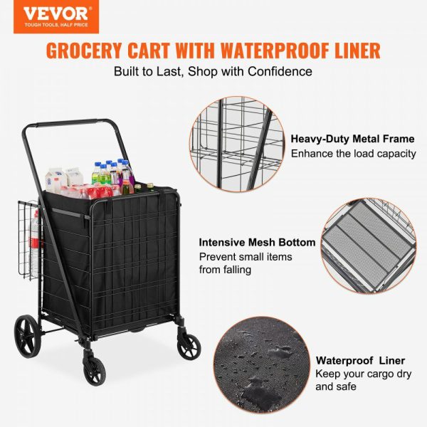 Folding Shopping Cart with Removable Waterproof Liner, 330LBS Large Capacity Jumbo Grocery Cart with Dual Basket, 360° Swivel Wheels, Dense Metal Mesh Base, Heavy Duty Utility Cart for Shopping  |   Carts & Trucks Carts & Trucks Carts & Trucks