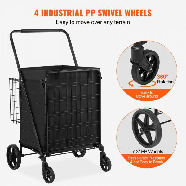 Folding Shopping Cart with Removable Waterproof Liner, 330LBS Large Capacity Jumbo Grocery Cart with Dual Basket, 360° Swivel Wheels, Dense Metal Mesh Base, Heavy Duty Utility Cart for Shopping  |   Carts & Trucks Carts & Trucks Carts & Trucks