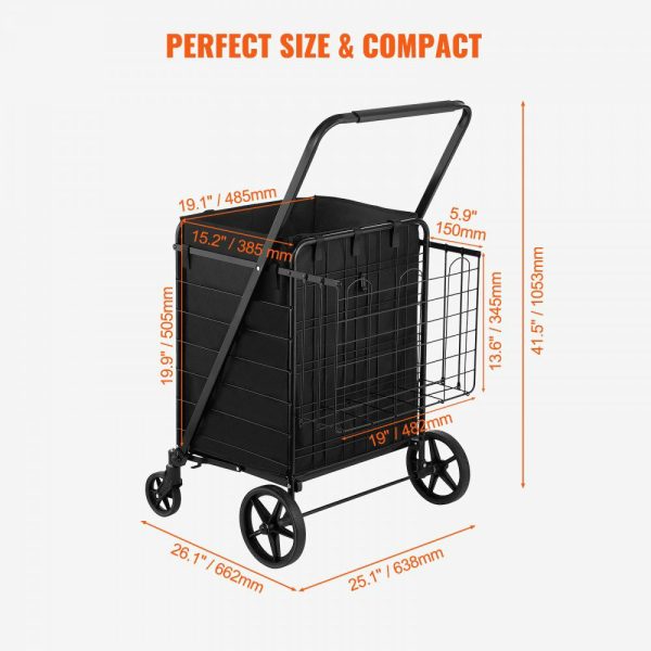 Folding Shopping Cart with Removable Waterproof Liner, 330LBS Large Capacity Jumbo Grocery Cart with Dual Basket, 360° Swivel Wheels, Dense Metal Mesh Base, Heavy Duty Utility Cart for Shopping  |   Carts & Trucks Carts & Trucks Carts & Trucks