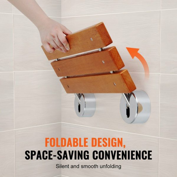 Folding Teak Shower Seat, 20.1″ x 13.2″ Unfolded, Wall Mounted Fold Up Shower Bench with 440 lbs Load Capacity, Space Saving Home Care Fold Down Shower Chair, for Seniors Pregnant Women Children  |   Building Supplies Building & Construction Building Supplies