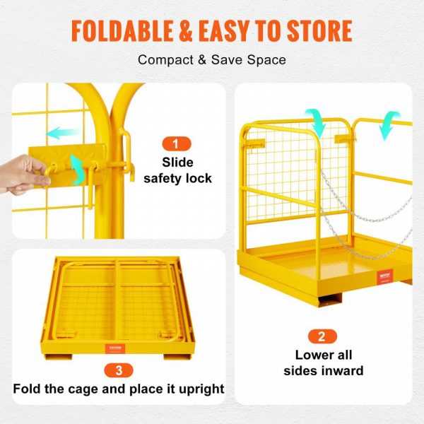 Forklift Safety Cage Work Platform 36X36in 1200lbs Foldable for Aerial Job  |   Pallet Moving Equipment & Accessories Material Handling Pallet Moving Equipment & Accessories