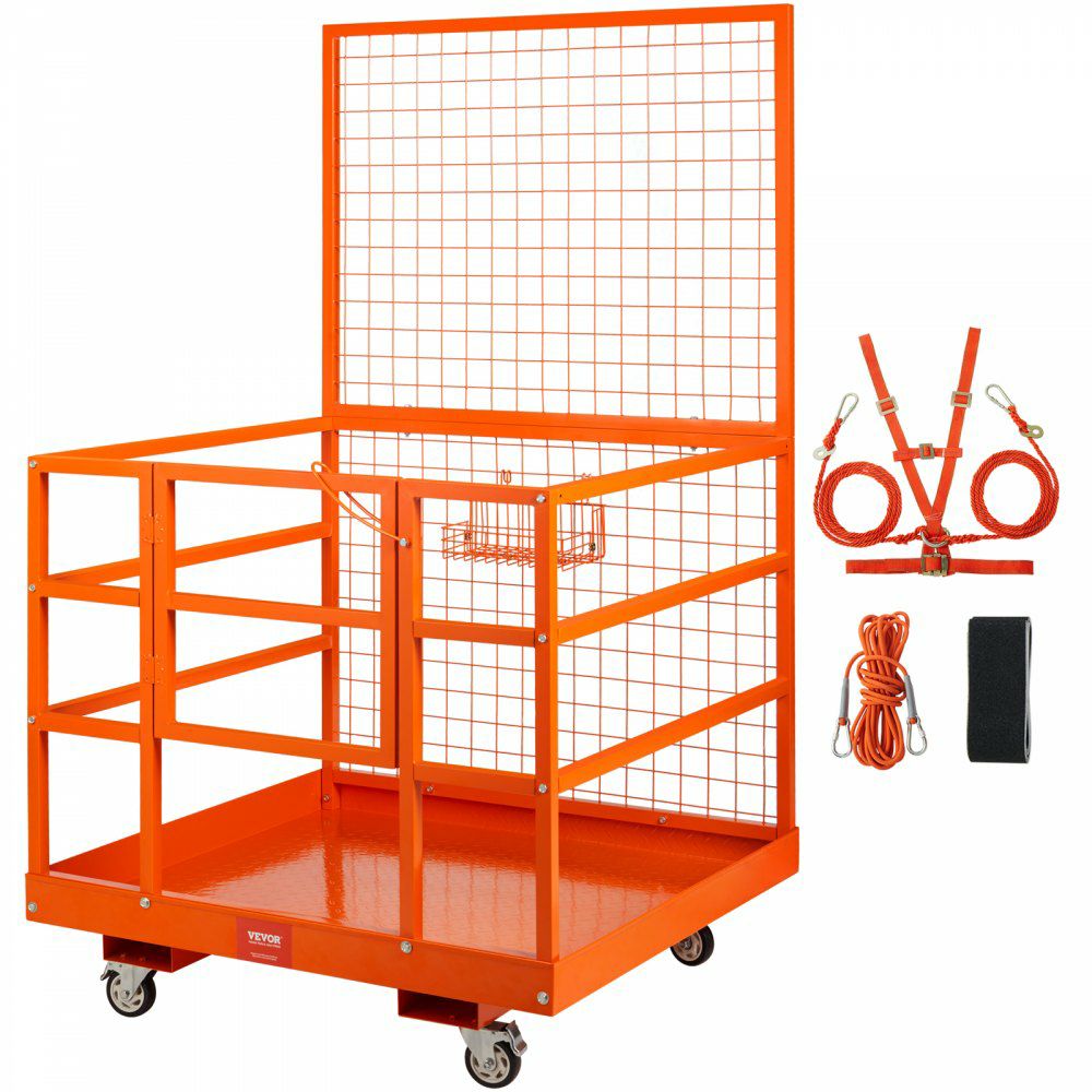 Forklift Safety Cage Work Platform 43X45in 1400lbs w/ Wheels for Aerial  |   Pallet Moving Equipment & Accessories Material Handling Pallet Moving Equipment & Accessories