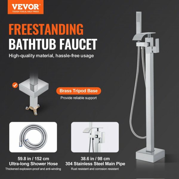 Freestanding Bathtub Faucet, Floor Mount, Freestanding Tub Filler, Shower Mixer Taps, Two Water Modes, 360° Swivel Spout, for Bathing & Showering Pet Bathing Cleaning Drains Toilet Flushing  |   Building Supplies Building & Construction Building Supplies