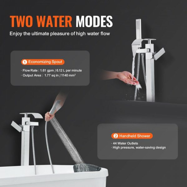 Freestanding Bathtub Faucet, Floor Mount, Freestanding Tub Filler, Shower Mixer Taps, Two Water Modes, 360° Swivel Spout, for Bathing & Showering Pet Bathing Cleaning Drains Toilet Flushing  |   Building Supplies Building & Construction Building Supplies