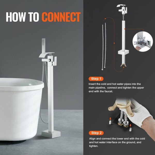 Freestanding Bathtub Faucet, Floor Mount, Freestanding Tub Filler, Shower Mixer Taps, Two Water Modes, 360° Swivel Spout, for Bathing & Showering Pet Bathing Cleaning Drains Toilet Flushing  |   Building Supplies Building & Construction Building Supplies