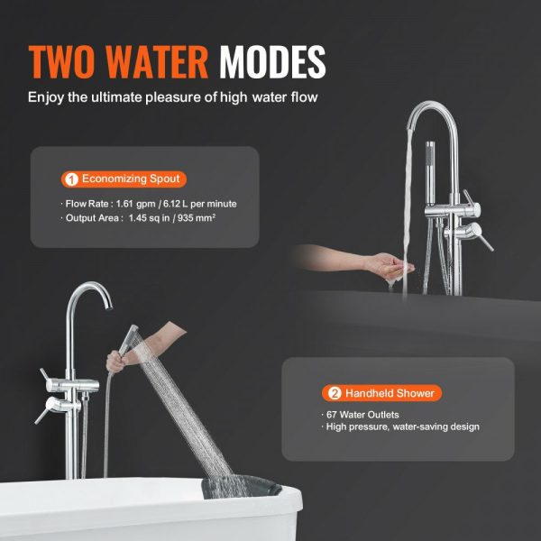 Freestanding Bathtub Faucet Floor Mount Two Water Modes 360° for Bathing  |   Building Supplies Building & Construction Building Supplies