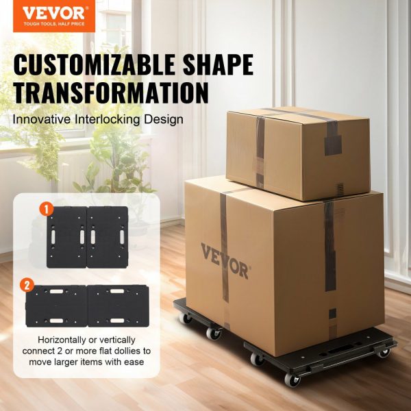 Furniture Dolly, 500 lbs Capacity Each Count, Furniture Mover with Wheels, Portable Moving Rollers 4 Wheels Heavy Duty, Small Flat Dolly Cart with Interlocking for Heavy Furniture, 2 Pack, Black  |   Dollies & Movers Material Handling Dollies & Movers