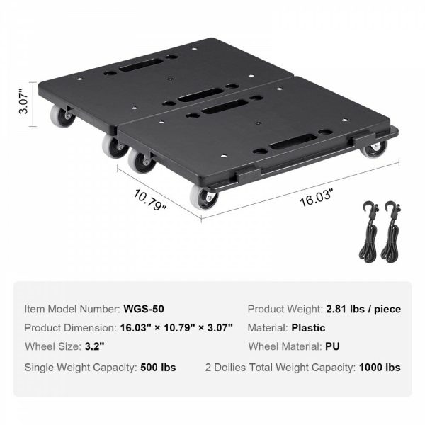 Furniture Dolly, 500 lbs Capacity Each Count, Furniture Mover with Wheels, Portable Moving Rollers 4 Wheels Heavy Duty, Small Flat Dolly Cart with Interlocking for Heavy Furniture, 2 Pack, Black  |   Dollies & Movers Material Handling Dollies & Movers