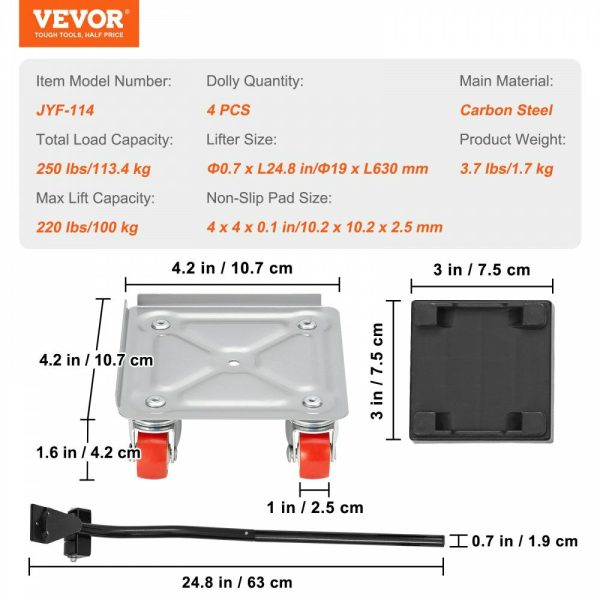 Furniture Dolly, Furniture Moving Dollies with 360° PP Swivel Wheels & Carbon Steel Panel, 250 Lbs Capacity Furniture Lift Mover Tool Set for Moving Heavy Furniture Refrigerator Sofa  |   Dollies & Movers Dollies & Movers Dollies & Movers