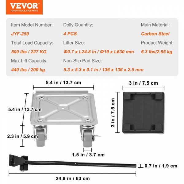 Furniture Dolly, Furniture Moving Dollies with 360° PP Swivel Wheels & Carbon Steel Panel, 500 Lbs Capacity Furniture Lift Mover Tool Set for Moving Heavy Furniture Refrigerator Sofa  |   Dollies & Movers Dollies & Movers Dollies & Movers