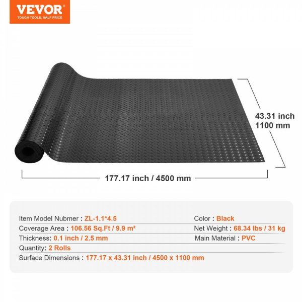 Garage Floor Mats 2 Rolls 14.7 x 3.6 Ft Garage Mat 2.5mm Thickness Black Garage Flooring PVC Garage Mats for Under Car  |   Garage Flooring Mat Building & Construction Building Supplies