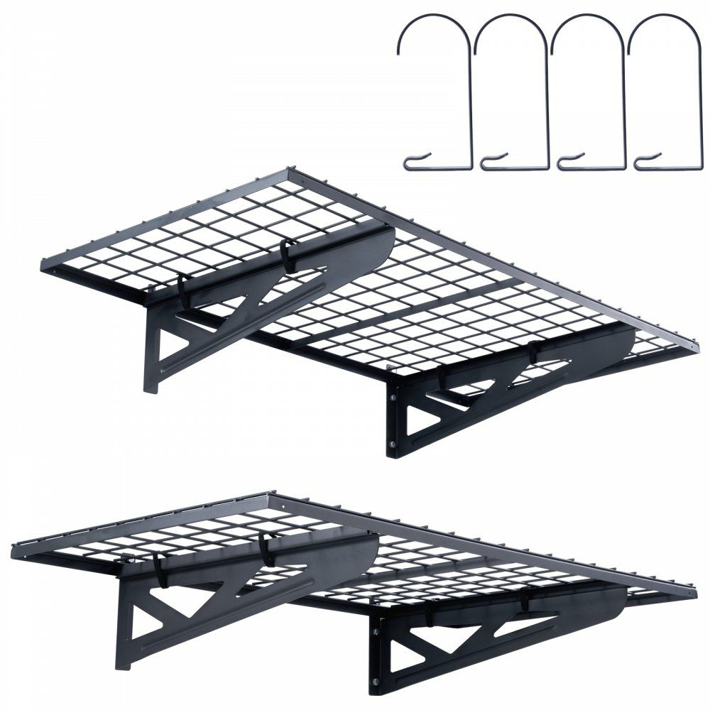 Garage Storage Shelving, 2 Pack, 4 x 2 ft Heavy Duty Garage Shelves Wall Mounted, 502 lbs Load Capacity(Total) Garage Storage Rack Floating Shelves, Suitable for Shop, Shed, Garage Storage  |   Shelving & Storage Material Handling Shelving & Storage