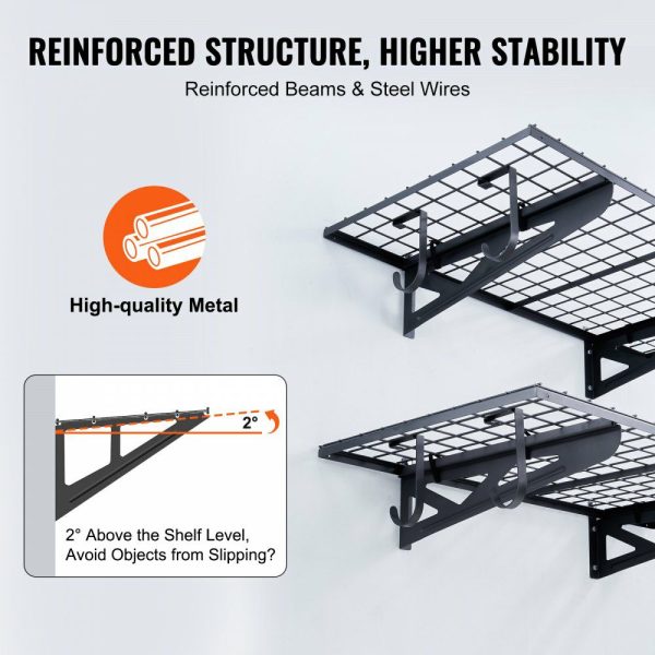 Garage Storage Shelving, 2 Pack, 4 x 2 ft Heavy Duty Garage Shelves Wall Mounted, 502 lbs Load Capacity(Total) Garage Storage Rack Floating Shelves, Suitable for Shop, Shed, Garage Storage  |   Shelving & Storage Material Handling Shelving & Storage