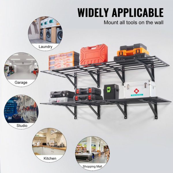 Garage Storage Shelving, 2 Pack, 6 x 2 ft Heavy Duty Garage Shelves Wall Mounted, 1600 lbs Load Capacity(Total) Garage Storage Rack Floating Shelves, Suitable for Shop, Shed, Garage Storage  |   Shelving & Storage Material Handling Shelving & Storage