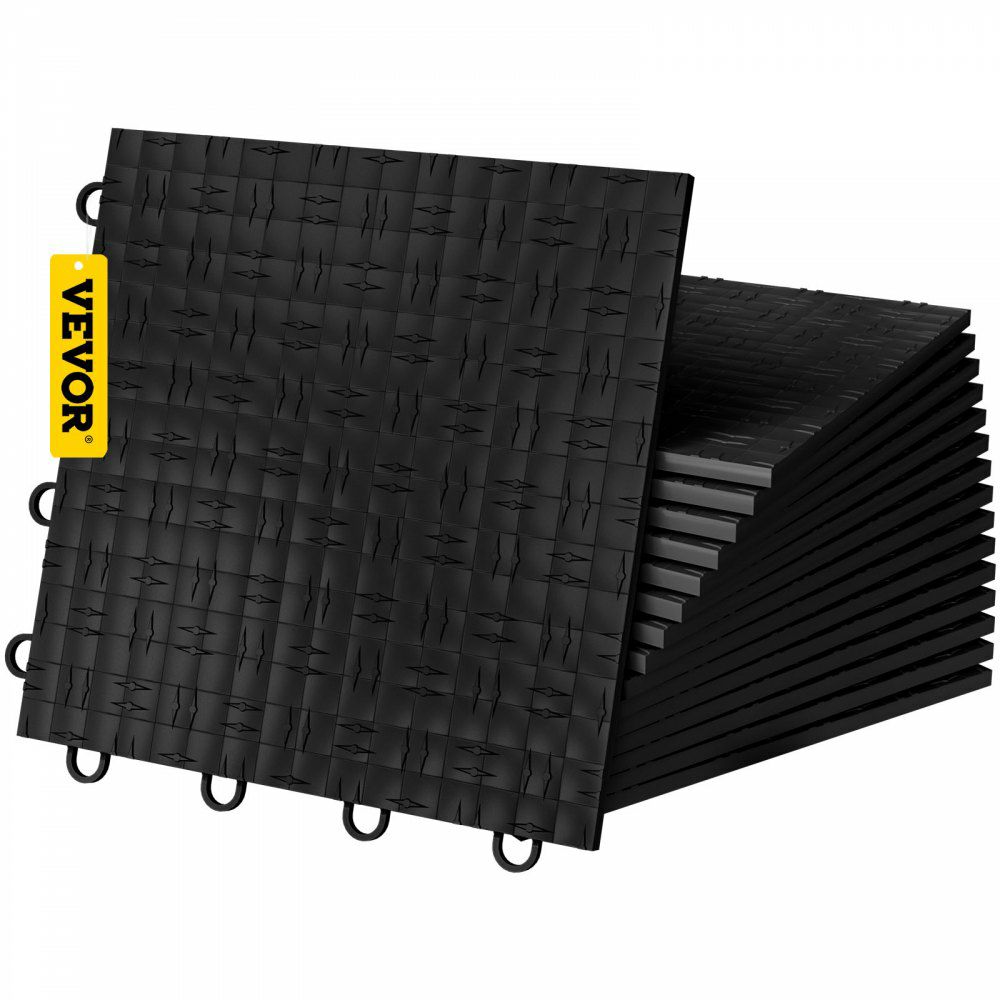 Garage Tiles Interlocking, 12” x 12”, 25 pcs, Black Garage Floor Covering Tiles, Non-Slip Diamond Plate Garage Flooring Tiles, Support up to 55,000 lbs for Basements, Gyms, Repair Shops Black |   Garage Flooring Mat Building & Construction Black