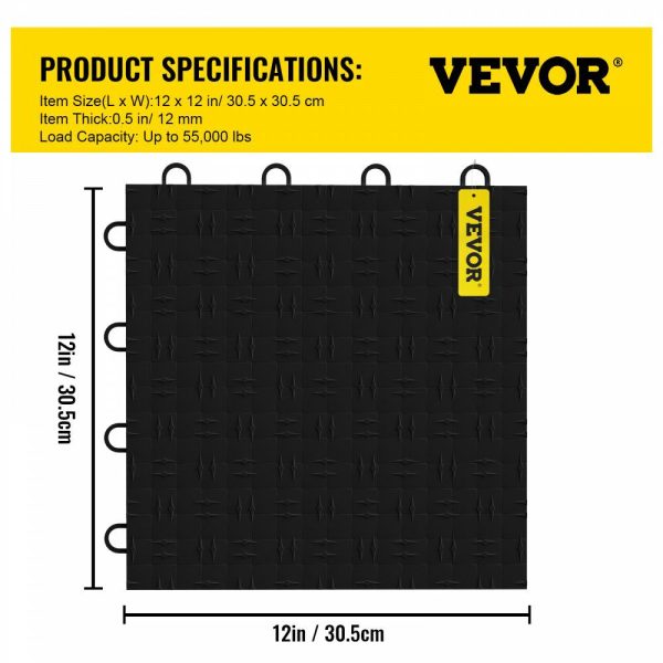 Garage Tiles Interlocking, 12” x 12”, 25 pcs, Black Garage Floor Covering Tiles, Non-Slip Diamond Plate Garage Flooring Tiles, Support up to 55,000 lbs for Basements, Gyms, Repair Shops Black |   Garage Flooring Mat Building & Construction Black