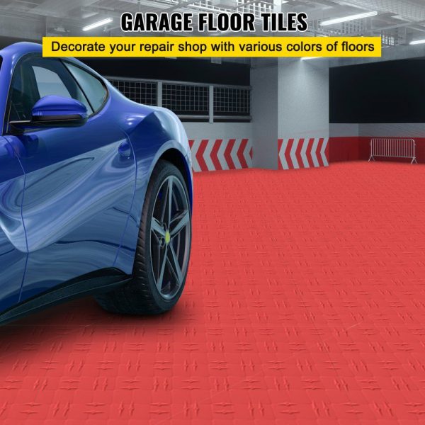 Garage Tiles Interlocking, 12” x 12”, 25 pcs, Red Garage Floor Covering Tiles, Non-Slip Diamond Plate Garage Flooring Tiles, Support up to 55,000 lbs for Basements, Gyms, Repair Shops Red |   Garage Flooring Mat Building & Construction Building Supplies