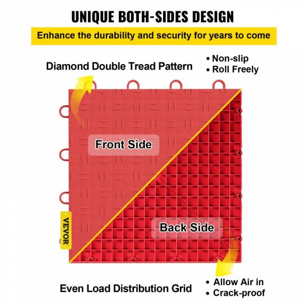 Garage Tiles Interlocking, 12” x 12”, 25 pcs, Red Garage Floor Covering Tiles, Non-Slip Diamond Plate Garage Flooring Tiles, Support up to 55,000 lbs for Basements, Gyms, Repair Shops Red |   Garage Flooring Mat Building & Construction Building Supplies