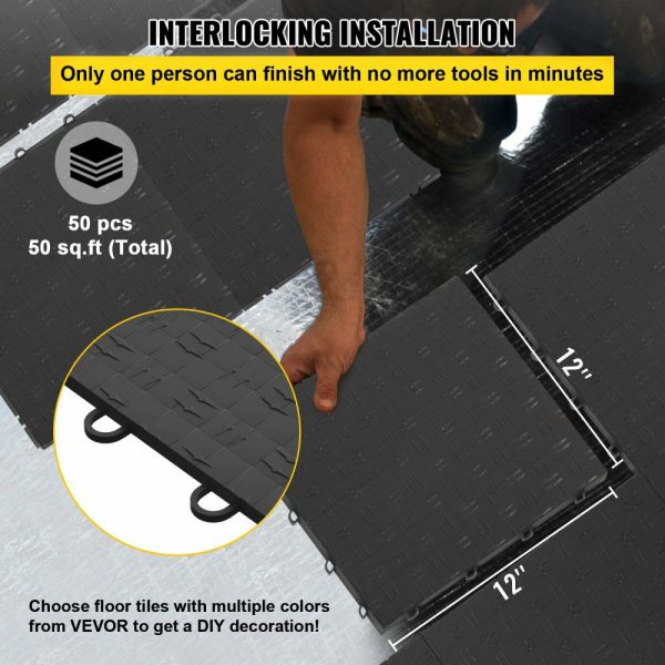 Garage Tiles Interlocking, 12” x 12”, 50 pcs, Graphite Grey Garage Floor Covering Tiles, Non-Slip Diamond Plate Garage Flooring Tiles, Support up to 55,000 lbs for Basements, Gyms Graphite Grey |   Garage Flooring Mat Building & Construction Building Supplies