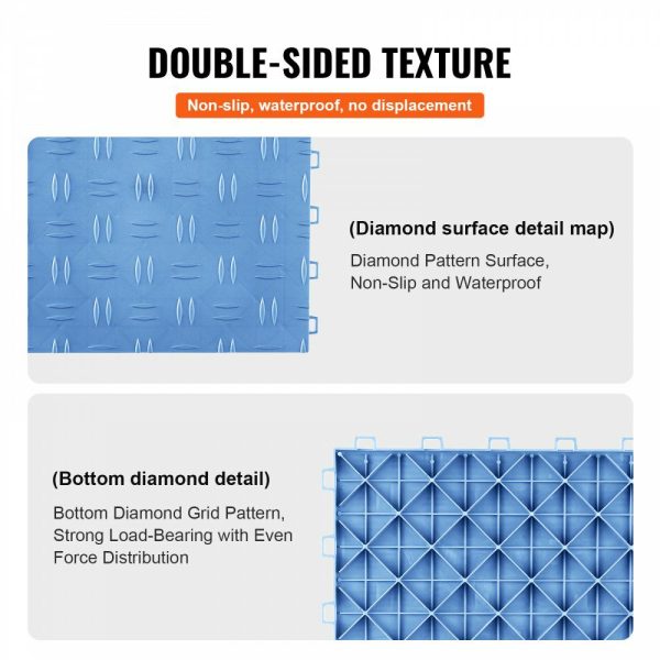 Garage Tiles Interlocking, 12 x 12 x 0.53 inch 25 Pack Garage Floor Covering Tiles, Non-Slip Double-Sided Texture Garage Flooring Tiles, for Garages, Basements, Repair Shops, Blue Blue |   Building Supplies Building & Construction Blue