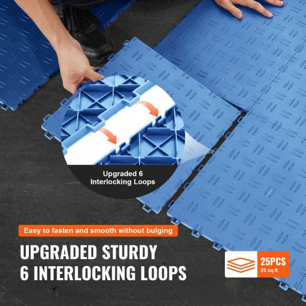 Garage Tiles Interlocking, 12 x 12 x 0.53 inch 25 Pack Garage Floor Covering Tiles, Non-Slip Double-Sided Texture Garage Flooring Tiles, for Garages, Basements, Repair Shops, Blue Blue |   Building Supplies Building & Construction Blue