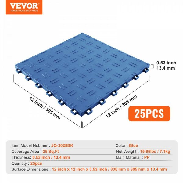 Garage Tiles Interlocking, 12 x 12 x 0.53 inch 25 Pack Garage Floor Covering Tiles, Non-Slip Double-Sided Texture Garage Flooring Tiles, for Garages, Basements, Repair Shops, Blue Blue |   Building Supplies Building & Construction Blue