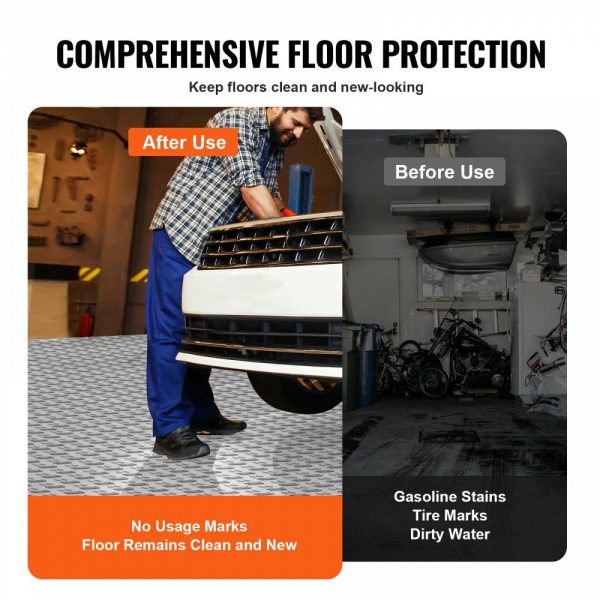 Garage Tiles Interlocking, 12 x 12 x 0.53 inch 25 Pack Garage Floor Covering Tiles, Non-Slip Double-Sided Texture Garage Flooring Tiles, for Garages, Basements, Repair Shops, Silver Silver |   Garage Flooring Mat Building & Construction Building Supplies