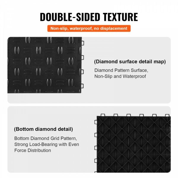 Garage Tiles Interlocking, 12 x 12 x 0.53 inch 50 Pack Garage Floor Covering Tiles, Non-Slip Double-Sided Texture Garage Flooring Tiles, for Garages, Basements, Repair Shops, Black Black |   Garage Flooring Mat Building & Construction Black